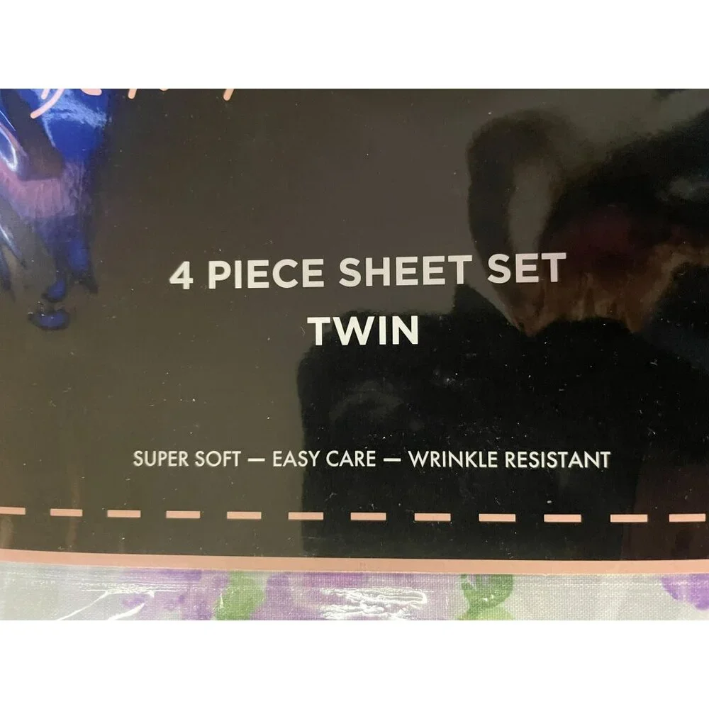 Betsey Johnson Wild Love Microfiber Sheet Set Twin NEW Lavender Gray 4 Piece